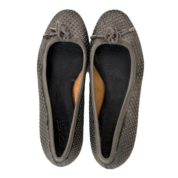 Coach Lara Studded Gray Leather Metallic Slip On Comfort Lace Ballet Flats 6 B - Picture 4 of 10
